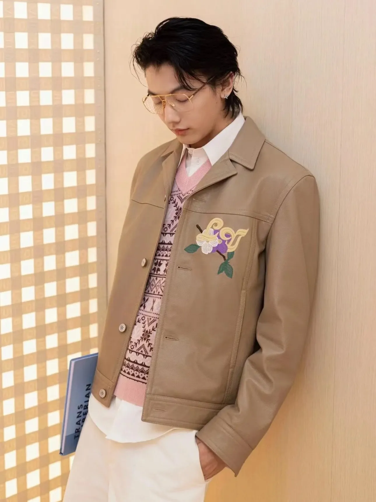 Louis Vuitton/Louis Vuitton 24Fw Fei Dong floral embroidered leather jacket